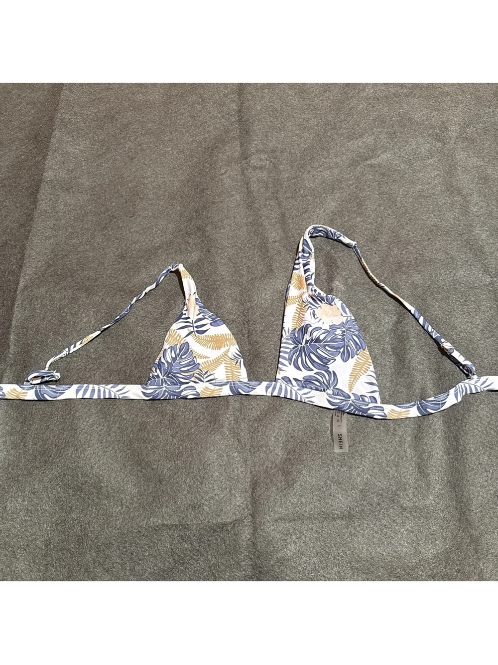 Triangle Bikini Top large Blue white Beige Leaf Print tropical triangle